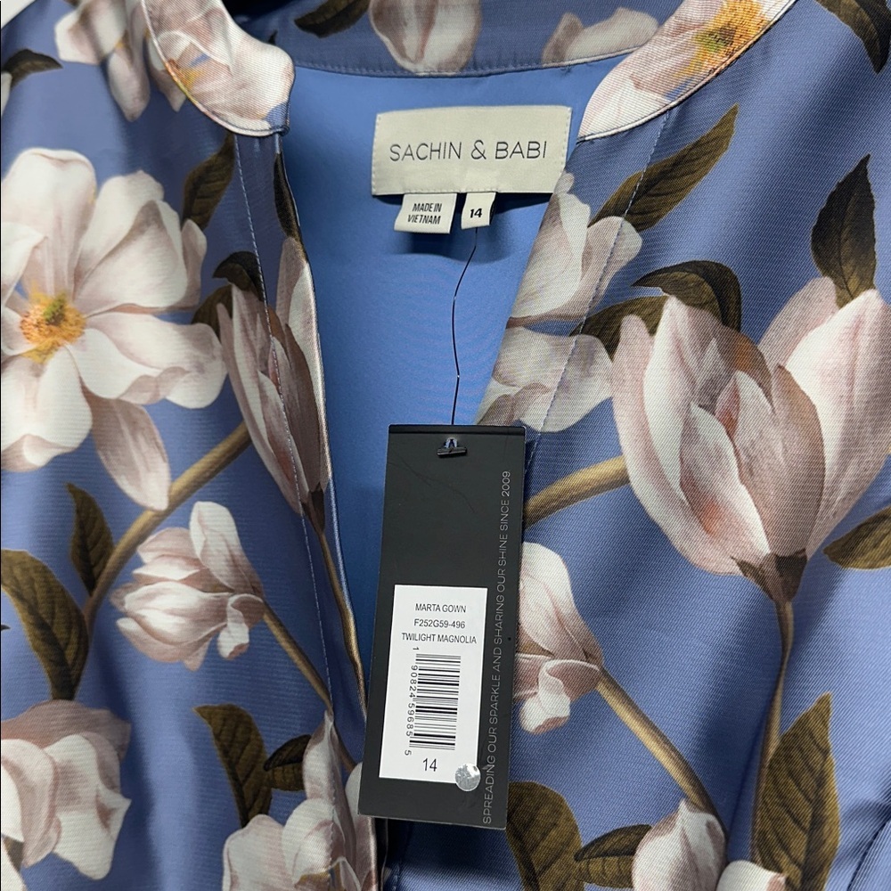 Sachin & Babi Marta Floral Mikado Gown Maxi Long Formal Dress Blue New Size 14 - Picture 8 of 10